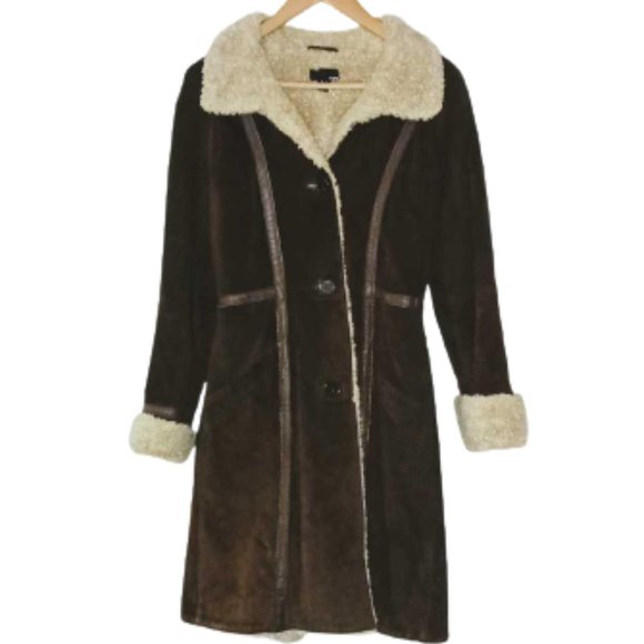 H&M H and S Women's Real Leather Long Sherpa Brown - Picture 1 of 5
